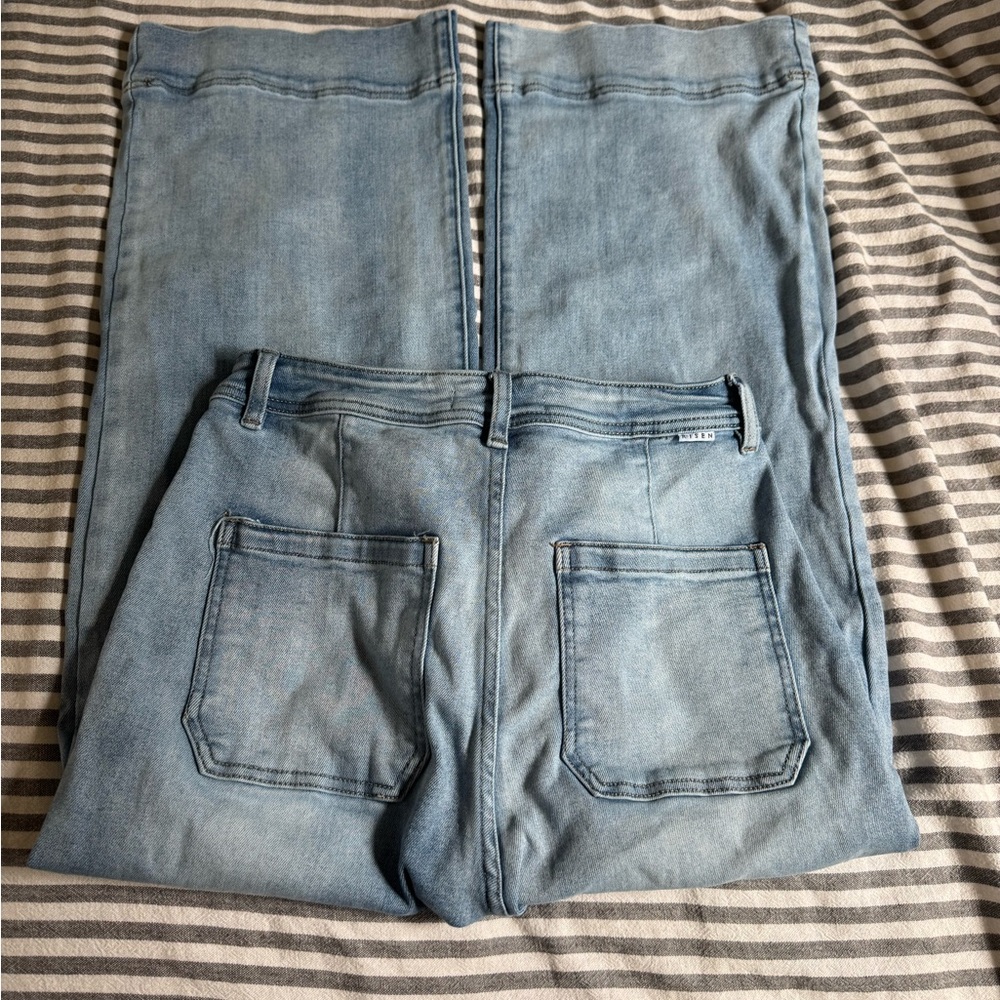 Risen cropped wide leg denim